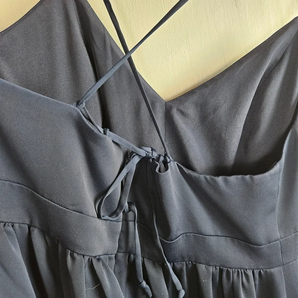 J.Crew Criss Cross Tie‎ Back Midi Dress 6 Navy Blue Ruffle Spaghetti Strap